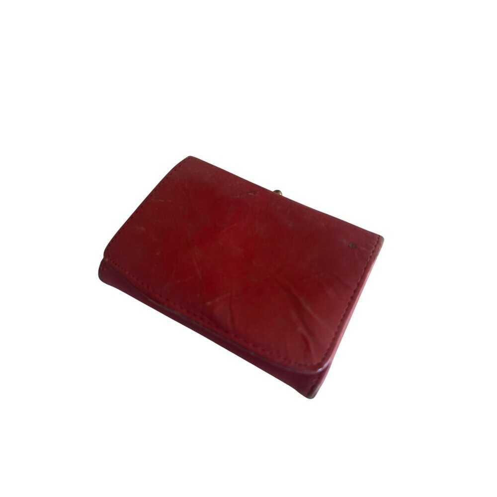 Vintage Red Leather‎ Coin Purse With Snap Closure